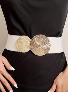1pc Women's Vintage Elastic Waist Belt With Large & Small Circles, Suitable For Coats, Dresses, Etc. Halloween Leopard Print