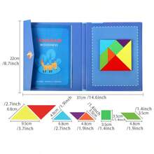 1 pieza Caja de color Empaquetada Juguete educativo magnético Tangram, Espacio y forma, Rompecabezas de iluminación matemática, Tablero de rompecabezas de desarrollo cerebral, Juguete de madera Tangram multicolor apto como regalo de cumpleaños, Pascua, Navidad, Vuelta a la escuela!