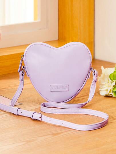 1 pieza Bolso bandolera de niña con forma de corazón de piel sintética (PU), cierre con cremallera, adecuado como regalo de vacaciones para niñas