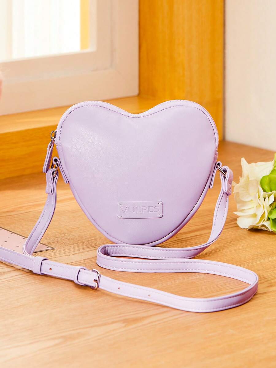 1 pezzo Borsa a tracolla a forma di cuore in pelle PU per ragazze, con chiusura lampo, adatta come regalo per le ragazze in occasione di vacanze - Viola malva - Visualizzare 1