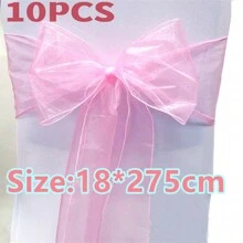 10pcs Organza Chair Sashes, Black Butterfly Chair Back Decorations, 18cm Wide X 275cm Long, For Wedding, Saudi National Day Party, Christmas Events And Celebrations, DIY Chair Decor