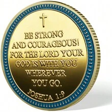 1pc Gold Plated Challenge Coin With Judah Lion, "Be Strong And Courageous" - Gold - View 7