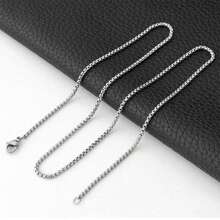 1pc Stainless Steel Square Box Corn Chain Interlock Men's Chain Necklace - Silver - View 14
