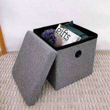 Banqueta Baul Puff Organizador, Sofa Puff Asiento Plegabl,e Taburete Organizador, Puff Plegable, Asiento Puff, Silla Puff Plegable, Asiento Organizador, Otomana de Almacenamiento Plegable, Taburetes de Almacenamiento. - Gris Claro - Ver 2