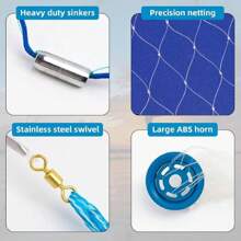 American Saltwater Fishing Cast Net For Bait Trap Fish 3ft/4ft/5ft/6ft/8ft Radius Casting Nets With Heavy Duty Real Zinc Sinker Weights, 3/8inch Mesh Size - Blue and White - View 2