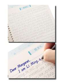 1pc Notebook + 5pcs Refills + 1pc Pen Grippers, English Italic 3D Groove Practice Copybook, Handwriting Practice Calligraphy Book, English Alphabet Word, Reusable Book - Multicolor - View 5