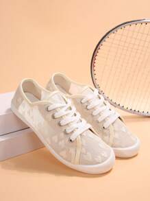 Zapatillas deportivas clásicas para mujer, cómodas y suaves, con cordones redondos para exteriores, para moda casual en lienzo - Beis - Ver 1