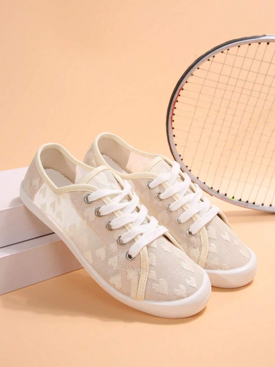 Zapatillas deportivas clásicas para mujer, cómodas y suaves, con cordones redondos para exteriores, para moda casual en lienzo - Beis - Ver 1