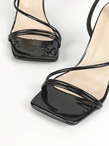Women's Black Square Toe Stiletto High Heel Sandals, Open Toe Sexy Party Fashion Simple Comfortable High Heels, Comfortable And Easy To Wear, Makes You Look Taller And Leg Slender