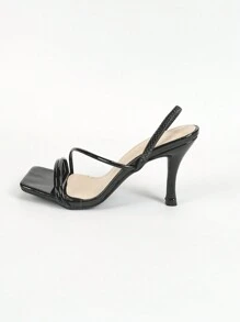 Women's Black Square Toe Stiletto High Heel Sandals, Open Toe Sexy Party Fashion Simple Comfortable High Heels, Comfortable And Easy To Wear, Makes You Look Taller And Leg Slender