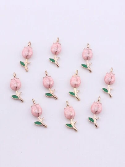 10 pièces Mode 3D Alliage de zinc en forme de tulipe Boucles d'oreilles pendantes, Bracelets, Colliers, Décoration, Accessoires de bijoux DIY Saint-Valentin