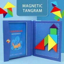1 pieza Caja de color Empaquetada Juguete educativo magnético Tangram, Espacio y forma, Rompecabezas de iluminación matemática, Tablero de rompecabezas de desarrollo cerebral, Juguete de madera Tangram multicolor apto como regalo de cumpleaños, Pascua, Navidad, Vuelta a la escuela!
