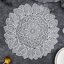 Set de mesa de comedor con forma de hoja de sandía hecha de PVC con huecos, mantel individual resistente al calor y aislado con chapado en oro, tapete para mesa de alta calidad para el hogar - Multicolor - Ver 12