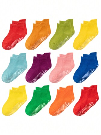 12 Pairs Non Slip Toddler Socks  Infant Baby Kids Grip Socks For Boy Girls Anti Skid Ankle Socks For 0-5 Year Children