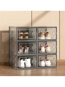 6入組厚款透明鞋盒附蓋，可摺疊且可疊加的塑料運動鞋收納組織架，省空間，適用於門廳、臥室、家居、宿舍 - 白色 - 查看 10