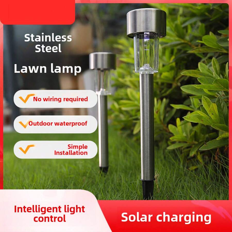 戶外太陽能草坪燈，不鏽鋼裝飾性別別墅庭院花園防水地面插頭夜燈，無需電源自動充電 - 暖光 - 查看 1