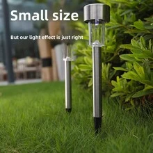 戶外太陽能草坪燈，不鏽鋼裝飾性別別墅庭院花園防水地面插頭夜燈，無需電源自動充電 - 暖光 - 查看 2