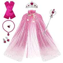 Ice & Snow Themed Party Costume Set Includes: 1 Star Cape, 1 Heart Magic Wand, 1 Rhinestone Crown, 1 Necklace, 1 Pair Of Earrings, 1 Ring, Suitable For Theme Parties, Birthdays (Multiple Colors) - Multicolor - View 12