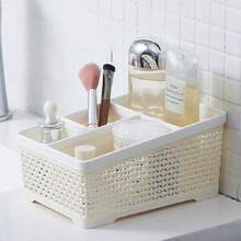 Rattan Style Trapezoidal Desktop Storage Box, Cosmetic Lipstick Organizer, Student Stationery Shelf - Beige - View 3