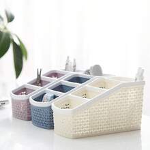 Rattan Style Trapezoidal Desktop Storage Box, Cosmetic Lipstick Organizer, Student Stationery Shelf - Beige - View 1
