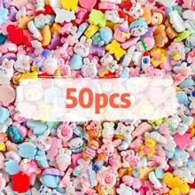 50pcs Mini Resin Decoration Set, Random Mix Cartoon Flower, Food And Fruit Shaped Resin Beads For Making Phone Case And Hair Accessories, DIY Jewelry Crafting Materials, Suitable For 4th Of July Earrings, Beaded Bracelets, Shell Necklaces, Enamel Pins, USA Themed And Halloween Decorations Valentines - Multicolor - View 12