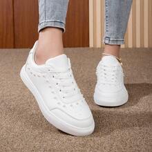 Zapatos deportivos casuales para mujeres, nuevos modelos de primavera, ligeros y cómodos, con decoración de perlas - Blanco - Ver 5