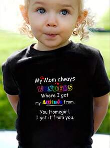 Young Girl Cute Slogan Printed T-Shirt, Casual Round Neck, Summer - Black - View 6