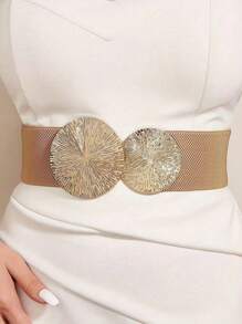 1pc Women's Vintage Elastic Waist Belt With Large & Small Circles, Suitable For Coats, Dresses, Etc. Halloween Leopard Print