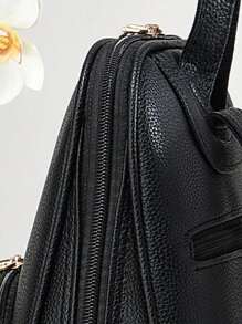 PLANEE 2024 New College Style Lightweight Backpack PU Leather Simple And Versatile Student School Bag Fashionable Ladies Commuting Travel Bag Casual Soft Leather Mami Backpack