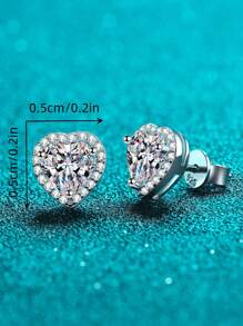 1 par de pendientes de botón con forma de corazón de moissanita plateado en platino de 1 quilate, color D, claridad VVS, certificado GRA, de plata de ley 925, elegante y de moda, adecuado para compromiso, boda, regalos para mejores amigas, fiesta de boda y uso diario, eventos formales - pendientes - Ver 5