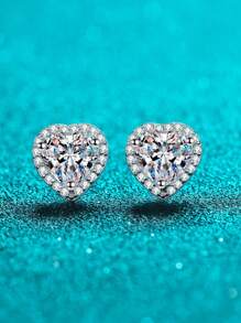 1 par de pendientes de botón con forma de corazón de moissanita plateado en platino de 1 quilate, color D, claridad VVS, certificado GRA, de plata de ley 925, elegante y de moda, adecuado para compromiso, boda, regalos para mejores amigas, fiesta de boda y uso diario, eventos formales - pendientes - Ver 1