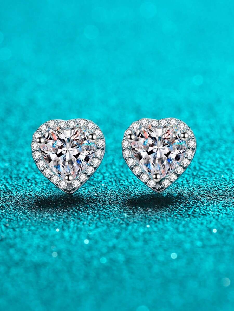 1 par de pendientes de botón con forma de corazón de moissanita plateado en platino de 1 quilate, color D, claridad VVS, certificado GRA, de plata de ley 925, elegante y de moda, adecuado para compromiso, boda, regalos para mejores amigas, fiesta de boda y uso diario, eventos formales - pendientes - Ver 1