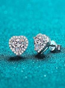 1 par de pendientes de botón con forma de corazón de moissanita plateado en platino de 1 quilate, color D, claridad VVS, certificado GRA, de plata de ley 925, elegante y de moda, adecuado para compromiso, boda, regalos para mejores amigas, fiesta de boda y uso diario, eventos formales - pendientes - Ver 3