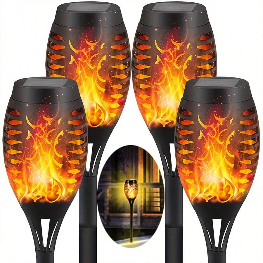 4 件装太阳能火焰火炬灯，草坪灯适用于户外庭院、家庭花园、露营派对、人行道、小路、草坪、秋冬季装饰、圣诞节和感恩节装饰、礼物、多晶硅太阳能电池板
