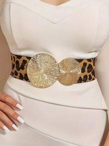 1pc Women's Vintage Elastic Waist Belt With Large & Small Circles, Suitable For Coats, Dresses, Etc. Halloween Leopard Print