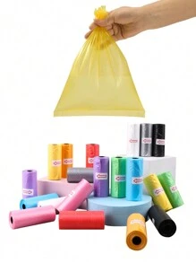 90 Stück / 6 Rollen Einweg-Müllbeutel, einfarbige Windelbeutel, tragbar, Auto-Müllbeutel, geeignet für Kinderwagen, Wohnzimmer, Badezimmer, Kinderzimmer-Reinigung, zufällige Farbe