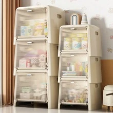 Multifunctional Plastic Storage Stool Can Sit Transparent Flip Lid Storage Stool Home Stackable Combination Of Storage Boxes Shoe Bench,Stackable Storage Bins Folding Storage Bins With Lid, Closet Organizers And Storage, Folding Storage Box With Doors Collapsible Storage Cabinet Bins - Beige - View 1