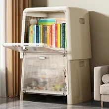 Multifunctional Plastic Storage Stool Can Sit Transparent Flip Lid Storage Stool Home Stackable Combination Of Storage Boxes Shoe Bench,Stackable Storage Bins Folding Storage Bins With Lid, Closet Organizers And Storage, Folding Storage Box With Doors Collapsible Storage Cabinet Bins - Beige - View 3