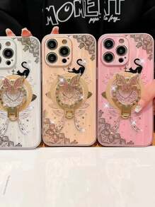 Night Cat Flash Drill Butterfly Magnetic Bracket Compatible With Apple Samsung 13/14/15 PRO/PROMAX/S22/S22PLUS/S23/PLUS/ULTRA/S24/Zfold4/5/Zflip3/4/5, Creative Fashion Full Protection Anti-Drop Phone Case Cover