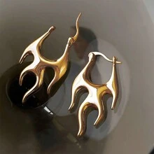1Pair Fashion Minimalist Golden Silver Flame Earrings For Women Exquisite Copper Studs Niche Design Hiphop Party Jewelry Gifts - Multicolor - View 5