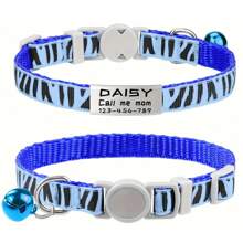 1pc Personalized Custom Cat Collar, Nylon Striped Collar With Detachable Buckle, Bell And Custom Name Tag - Adjustable, Suitable For Kittens And Cats - Keep Your Cat Stylish! - Blue - View 4