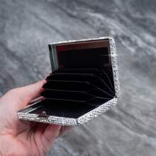 1/2pcs Glass Crystal Rhinestone White Credit Card Holder, Metal Anti-Magnetic Accordion Card Case, Card Slot Name Card Holder, Driver's License Sleeve, Bank Card Storage ID Case, Ceramic Crystals, High-End Multi-Facet Glass Crystals, Artificial Glass Crystals, Suitable For Office, School, Home
