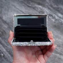 1/2pcs Glass Crystal Rhinestone White Credit Card Holder, Metal Anti-Magnetic Accordion Card Case, Card Slot Name Card Holder, Driver's License Sleeve, Bank Card Storage ID Case, Ceramic Crystals, High-End Multi-Facet Glass Crystals, Artificial Glass Crystals, Suitable For Office, School, Home