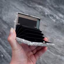 1/2pcs Glass Crystal Rhinestone White Credit Card Holder, Metal Anti-Magnetic Accordion Card Case, Card Slot Name Card Holder, Driver's License Sleeve, Bank Card Storage ID Case, Ceramic Crystals, High-End Multi-Facet Glass Crystals, Artificial Glass Crystals, Suitable For Office, School, Home