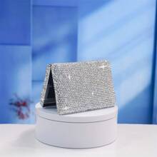 1/2pcs Glass Crystal Rhinestone White Credit Card Holder, Metal Anti-Magnetic Accordion Card Case, Card Slot Name Card Holder, Driver's License Sleeve, Bank Card Storage ID Case, Ceramic Crystals, High-End Multi-Facet Glass Crystals, Artificial Glass Crystals, Suitable For Office, School, Home