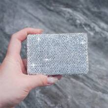 1/2pcs Glass Crystal Rhinestone White Credit Card Holder, Metal Anti-Magnetic Accordion Card Case, Card Slot Name Card Holder, Driver's License Sleeve, Bank Card Storage ID Case, Ceramic Crystals, High-End Multi-Facet Glass Crystals, Artificial Glass Crystals, Suitable For Office, School, Home