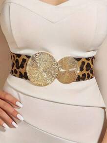 1pc Women's Vintage Elastic Waist Belt With Large & Small Circles, Suitable For Coats, Dresses, Etc. Halloween Leopard Print