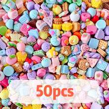50pcs Mini Resin Decoration Set, Random Mix Cartoon Flower, Food And Fruit Shaped Resin Beads For Making Phone Case And Hair Accessories, DIY Jewelry Crafting Materials, Suitable For 4th Of July Earrings, Beaded Bracelets, Shell Necklaces, Enamel Pins, USA Themed And Halloween Decorations Valentines - Multicolor - View 6