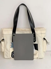 Nouveau sac fourre-tout en canevas imprimé graffiti de style Y2K Baddie à grande capacité, mignon et cool, décontracté. Convient pour le shopping et le sac à dos scolaire