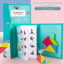 1 pieza Caja de color Empaquetada Juguete educativo magnético Tangram, Espacio y forma, Rompecabezas de iluminación matemática, Tablero de rompecabezas de desarrollo cerebral, Juguete de madera Tangram multicolor apto como regalo de cumpleaños, Pascua, Navidad, Vuelta a la escuela!